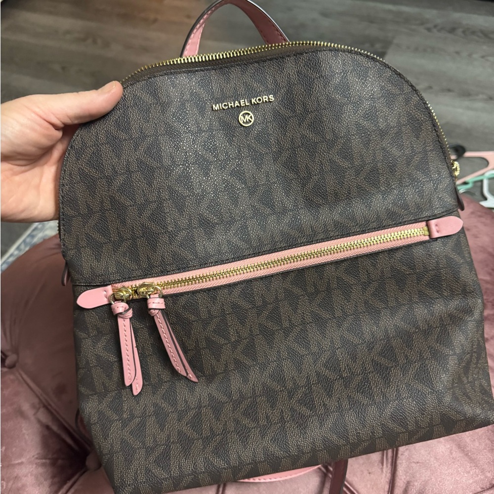 Michael Kors Brown and Pink Backpack